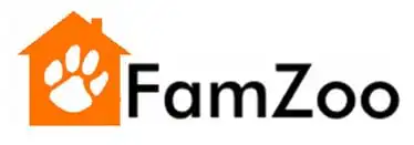 The FamZoo logo features an orange house with a white paw print inside, followed by the word FamZoo in black text on a white background.