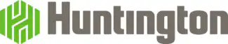 The image shows the Huntington Bank logo with a green geometric H symbol followed by the word Huntington in gray bold letters.