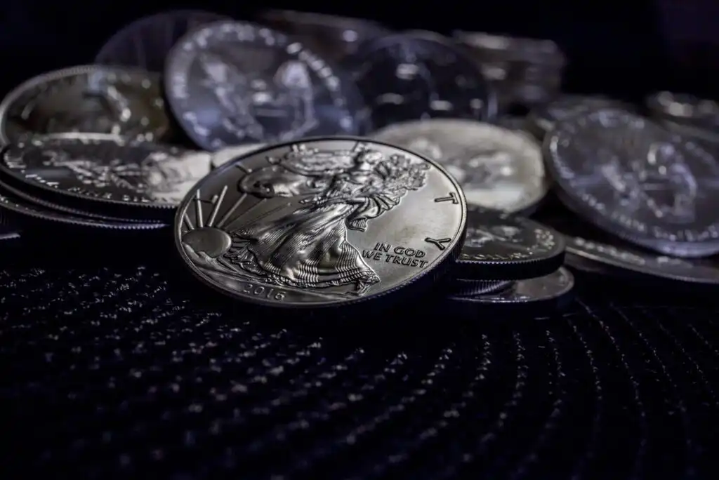 A stack of silver coins.
