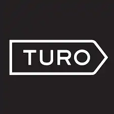 The image shows the Turo logo, featuring the word TURO in bold white letters inside a white outlined arrow pointing right, set against a black background.